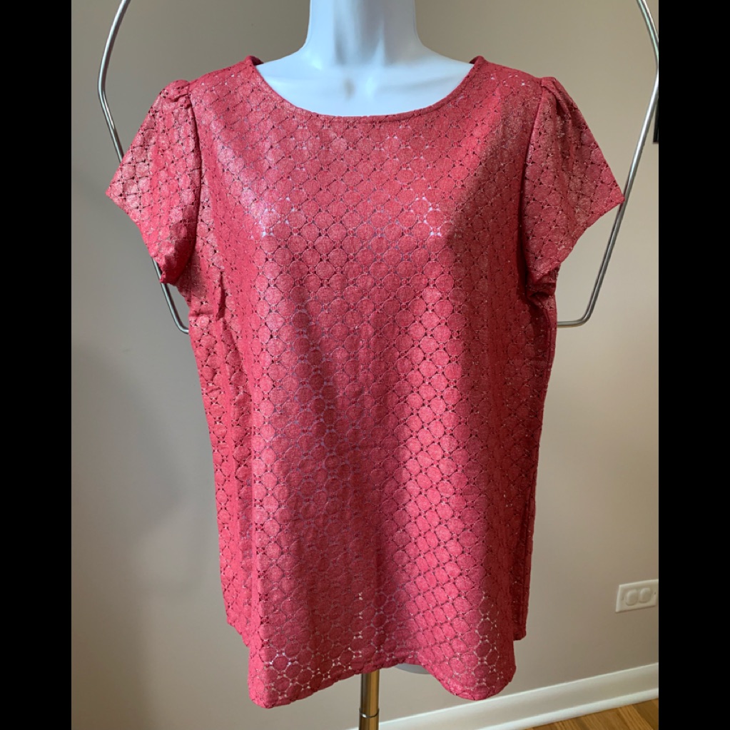 Ann Taylor Loft M Metallic Red Lacy Woven Top